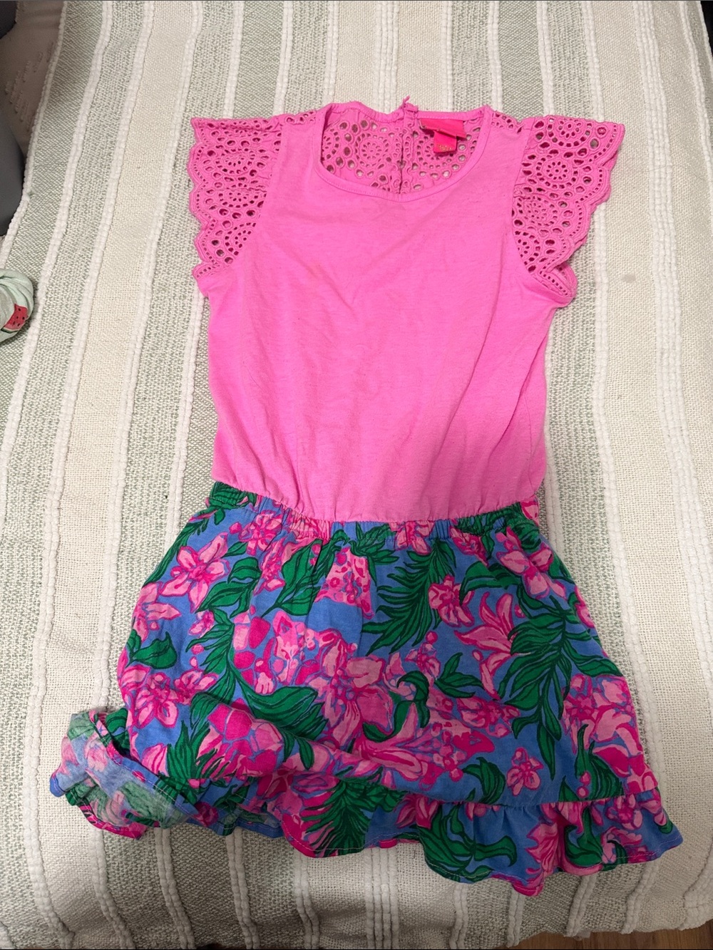 Lilly Pulitzer Hot Pink Top with Blue Floral Skirt